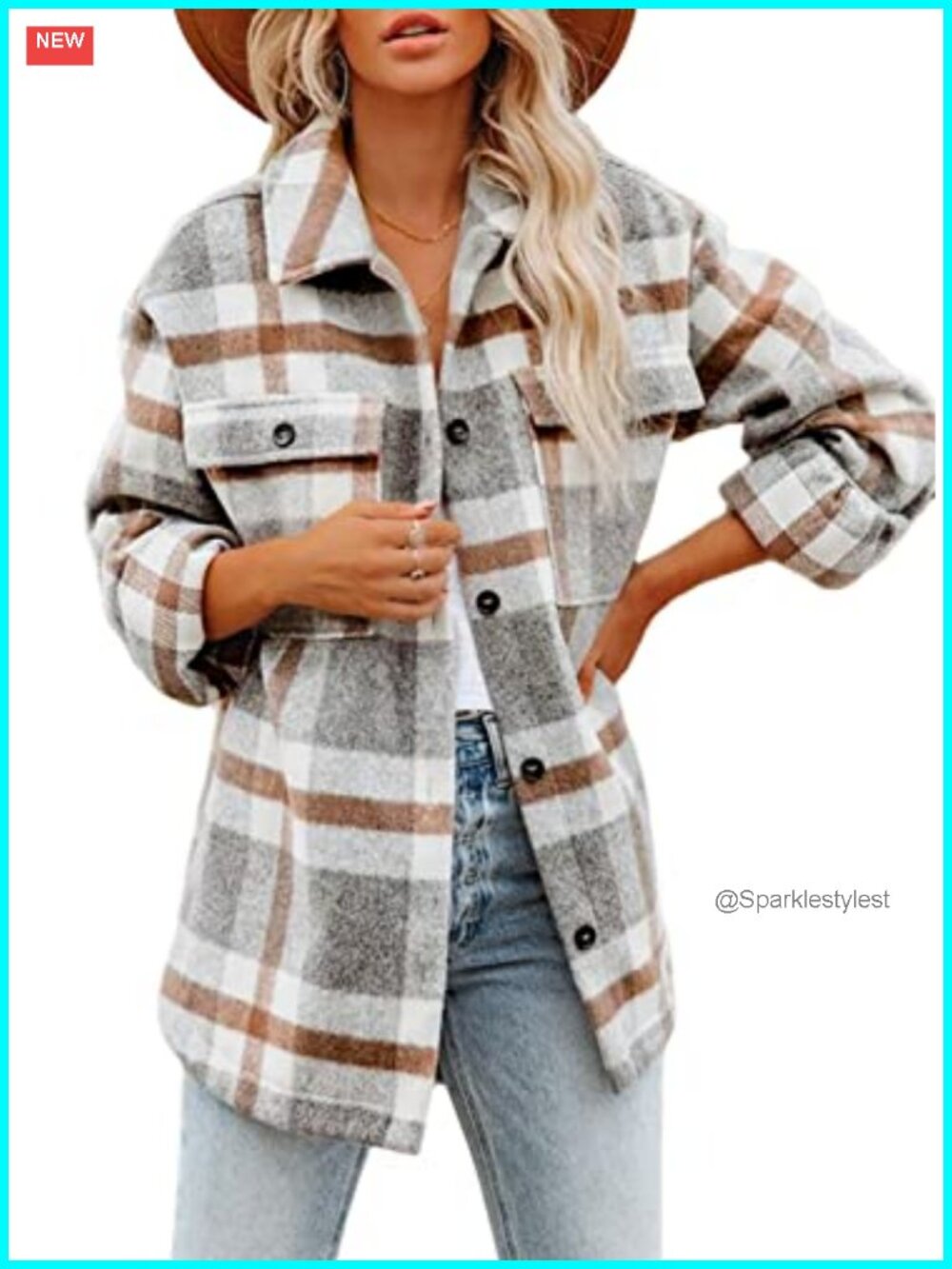 Flannel Plaid Shacket Button Down Shirt Jacket Oversized